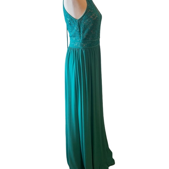 NIGHTWAY Womens Emerald Green Lace Sequined Mesh Slitted Sleeveless Halter 8 - Picture 8 of 9